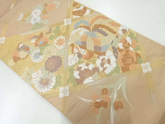JAPANESE FUKURO OBI / KARA-ORI / WOVEN FLOWER & BIRD